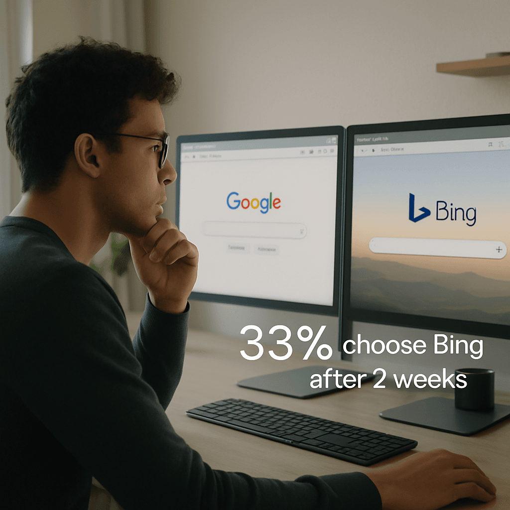 33 % des utilisateurs de Google restent sur Bing après un essai de deux semaines selon une étude par @sejournal, @MattGSouthern.